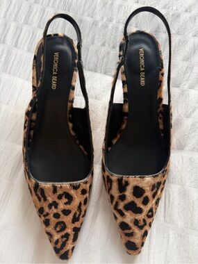 Vero Cuoio Leopard Print Pointed Slingback Mules